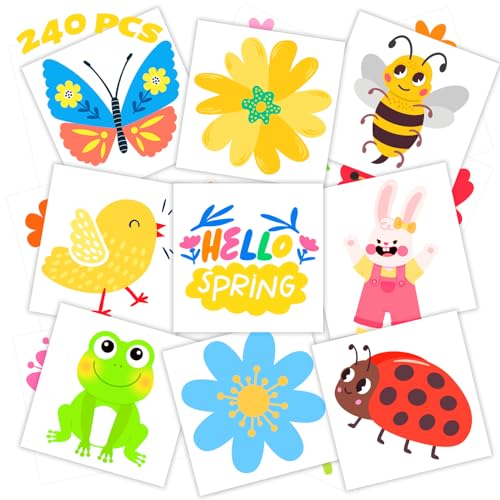 winthrop 240 Pcs Bulk Spring Temporary Tattoos for Kids, Individually Wrapped Waterproof Easter Tattoos, Best Choice for Easter Classroom Matching Game, 60 Different Designs Flower Butterfly