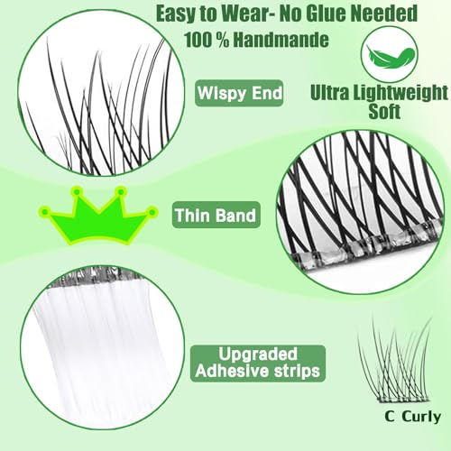 Self Adhesive Eyelashes, 120Pcs Self Adhesive Lash Clusters Pre Glued Lashes No Glue Needed Press on Lashes Wispy Natural Look Reusable with Glue Tweezer Kit 10-14mm Mixed Waterproof Individual Lashes