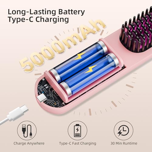 Cordless Hair Straightener Brush with Ionic Technology