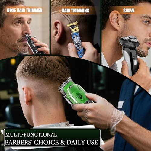 Hair Clippers for Men, 4 Pcs Professional Cordless Rechargeable Transparent Plastic Clipper Set Body Trimmer Electric Razor for Men Nose and Ear Hair Trimmer with Bag, Men's Birthday Easter Gifts