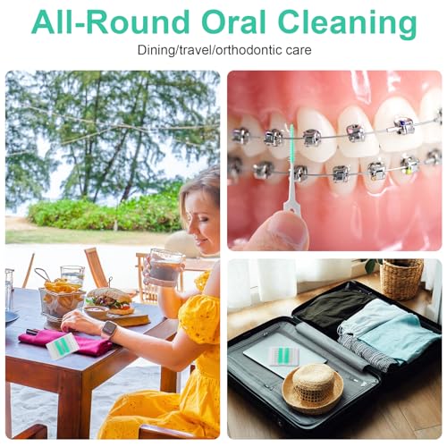ACSKD Green Dental Floss Picks 200 Count - Soft Rubber Brush Head Interdental Toothpicks for Travel