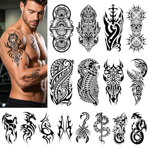 Tribal Totem Temporary Tattoos - 23 Sheets Half Sleeve