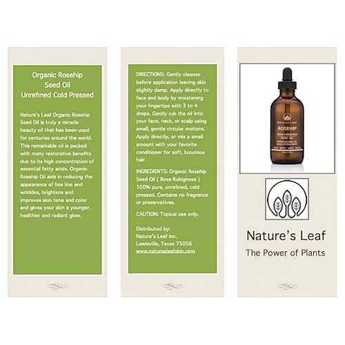 Rosehip Seed Oil Organic 100% Pure Cold Pressed Unrefined Omegas 3,6 & 9 Vitamins A C & F Anti-Aging Wrinkles & Fine Lines 4 fl. oz.