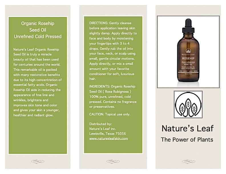 Natures Leaf Rosehip Seed Oil Organic 100% Pure Cold Pressed Unrefined Omegas 3,6 & 9 Vitamins A C & F Anti-Aging Wrinkles & Fine Lines 4 fl. oz.
