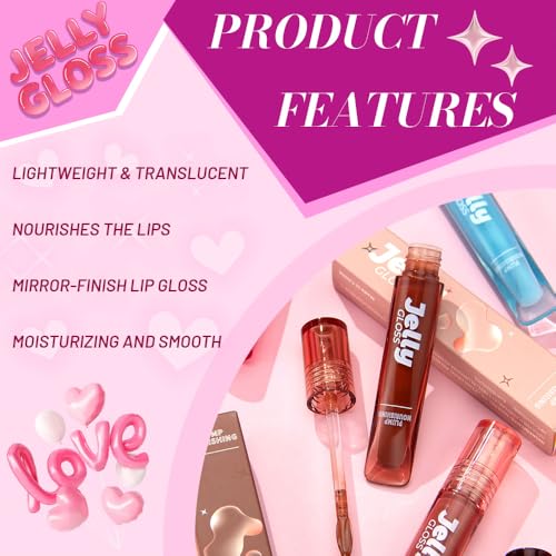 WanTuoluo Jelly Lip Gloss - Glass Shine Tint, 5 Colors