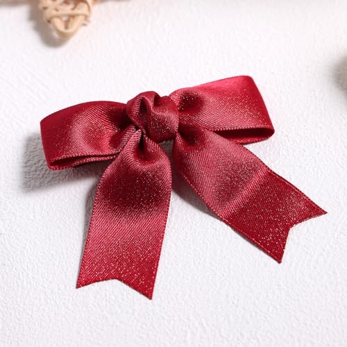 Dark Red Ribbon Hair Bow Clips 3" Shiny Glitter Stain Bowknot Alligator Barrettes Pins Sparkly Decor Accessory for Little Teen Toddler Baby Girls Kids Women Valentines Xmas Gift