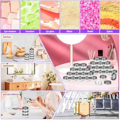 MotBach 100 Pack 3g Plastic Jars with Lids, 3ml Round Clear Cosmetic Containers Makeup Jars, 3 Gram Travel Size Container Jar with Spatulas for Sample Lotion Cream Eyeshadow Ointment Salve Balm Powder