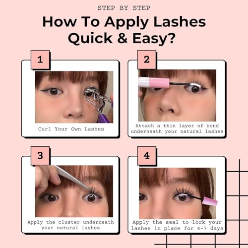 Ninetynine Dreams 100PCs Easy Three Steps Lashes Anime DIY Natural Lash Clusters 11-13mm C+ Curl Beginner Friendly Lightweight & Reusable Individual Waterproof Eyelashes Thin Comfortable Band