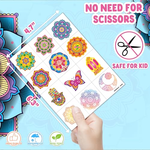 96 Pcs Mandala Temporary Tattoos for Kids - Pre-Cut