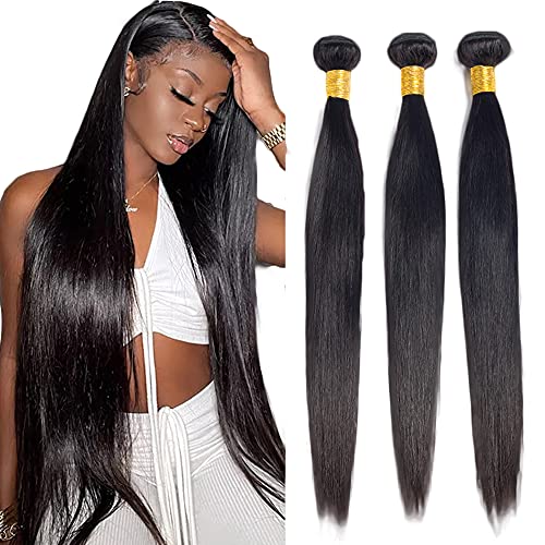 28" Straight Human Hair Bundles - #1B Natural Black, 3 Pack
