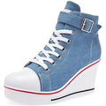 Women's Sneaker Shoes High Heel Fashionable Canvas Shoes High Tube Lace Up Wedge Edge Zipper Slope Angle Shoes Size 4-11