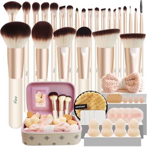 49 Pcs Makeup Brushes Set, Professional Premium Make up Brushes Kit with Leather Case, Complete Makeup Brush Set for Foundation, Blush, Contour, Concealer Eye and Face Makeup Cosmetic Tools