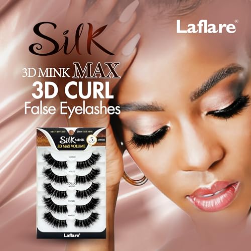 Laflare 25MM Silk Mink False Eyelashes - 5 Pairs Reusable 3D Lashes