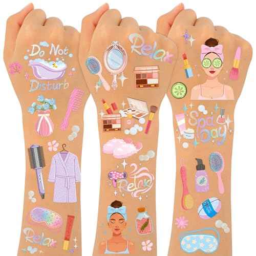 Konsait Spa Party Favors Spa Kids Tattoos Temporary for Girls, 99 Pcs+ Fake Tattoos Slumber Party Supplies for Girls Spa Day Party Supplies Birthday Makeup Party Favors