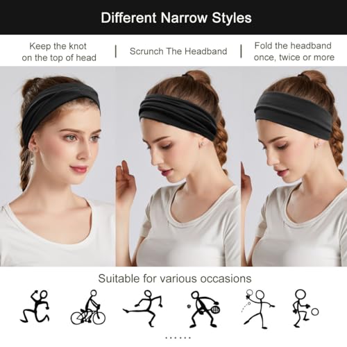 Wide Yoga Headbands for Women (6-Pack) - Stretch Sweat Absorbing