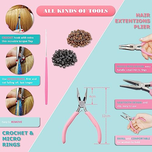 Black Hair Tinsel Kit 48 Inches with Tools & Instructions - Sparkling Hair Extensions for Women & Girls