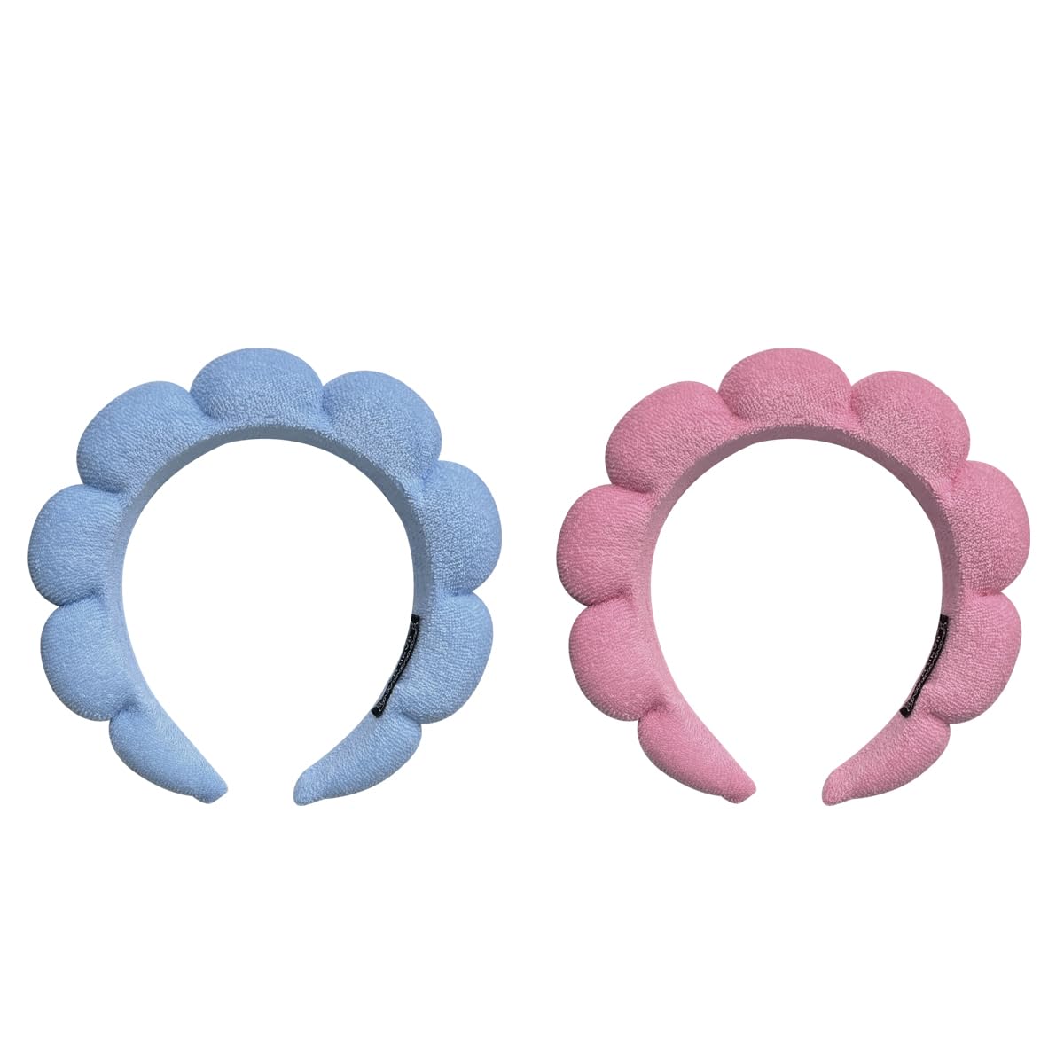 KVZVK Puffy Sponge Spa Hairband, 2 Pack for Women Face Washing, Makeup Removal, Shower, Skincare (Pink, Blue)