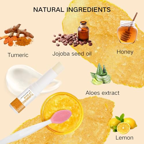 Turmeric Lemon Lip Scrub & Balm Set with Brush - Natural Exfoliator