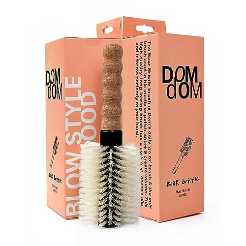 Nylon Boar Bristle Hair Brush, Round Brush for Blow Drying, Large 2.5" Barrel Blowout Brush, Anti Static Hairbrush, Cork Comfort Grip Handle, Detangling Plastic/Natural Bristle Hair Styling Tool