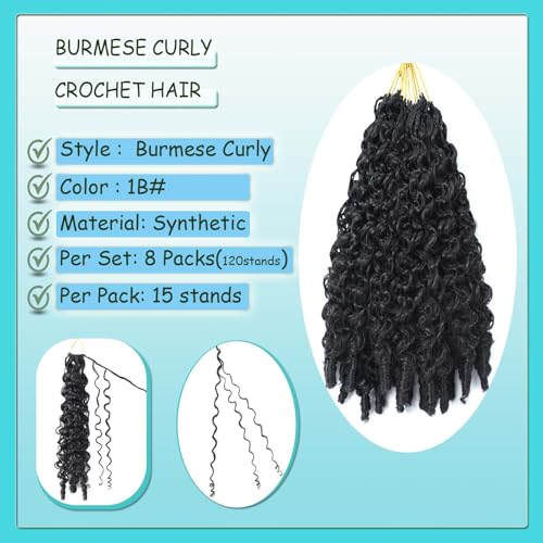 Burmese Curly Crochet Hair 12 Inch - 8 Pack Pre-Looped Extensions