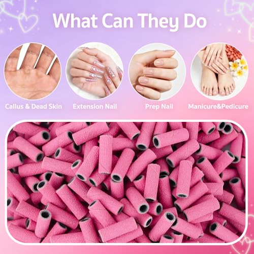 Pink SALVMARY Mini Sanding Bands for Nail Drill 180 Grit - 600 Pcs, Model Variation