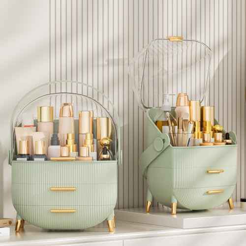 Makeup Organizer Skincare Organizers - Cosmetic Display Cases with Transparent Cover, SkinCare Organizers for Bathroom Countertop, Bedroom Vanity Desk, Lipstick Organizer, Green