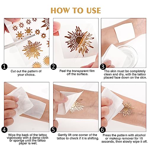 Gold Temporary Tattoos - 9 Sheets, 110+ Metallic Designs