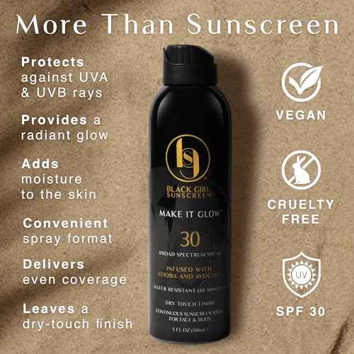 Black Girl Sunscreen - Make it Glow Face & Body Moisturizing Sunscreen Spray SPF 30, No White-Residue for Melanin Rich Skin (SPF-30-5oz-Spray)