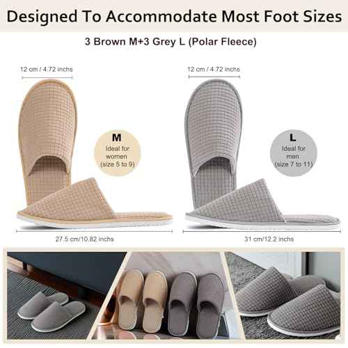 DECOUE 6 Pairs Disposable Slippers for Guest, Non Slip Spa Slides Washable Reusable House Shoes Hotel Indoor Slippers for Women Men, Home,Travel