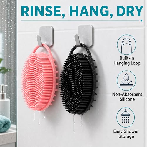 2-Pack Silicone Body Scrubber with Scalp Massager Brush