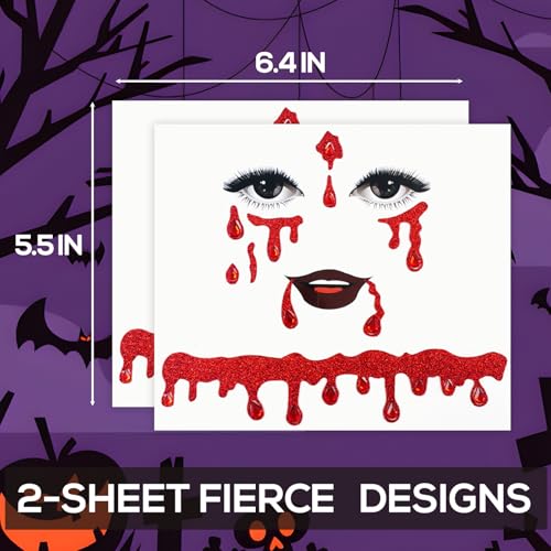Bloody Halloween Face Gems, Self-Adhesive Red Rhinestone Stickers