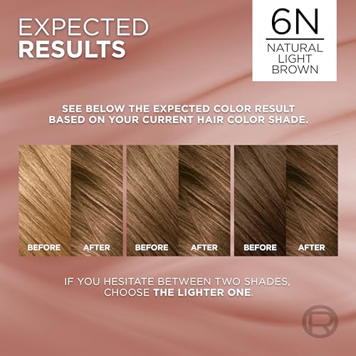 L’Oréal Paris Excellence Universal Nudes Permanent Hair Color, Ammonia Free Hair Dye for Gray Hair Coverage, 6N Natural Light Brown, 1 Hair Dye Kit