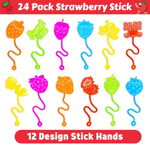 48PCS Strawberry Party Favors - 24PCS Berry First Temporary Tattoos & 24PCS Stick Hands - Perfect Birthday Supplies, Goodie Bag Stuffers, Treasure Box Toys, Classroom Prizes, and Student Gifts