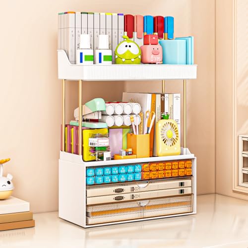 Bathroom Organizers and Storage - 3 Drawers 2 Tier Makeup Organizer, Cosmetic Storage Drawer for Dresser Countertop and Bathroom Vanity for Large Skincare, Perfume, Amber