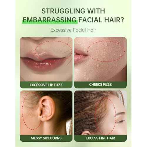 Painless Facial Hair Removal Cream for Women - Sensitive Skin 2-in-1 Kit with Soothing Cream | Upper Lip & Chin Hair Remover | At-Home Depilatory (4 Min, 7 Days Smooth),2.03 Fl Oz