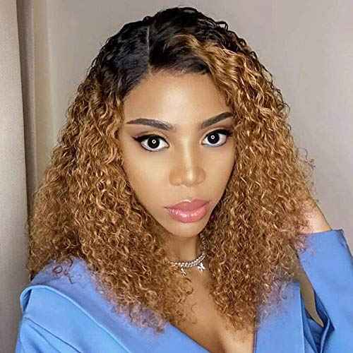 Derun Ombre Curly 13¡¿4 Lace Front Wigs Human Hair Lace Frontal Wig 1B/30 Remy Hair for Black Women (18Inch, 1b/30, 13¡¿4 Lace)