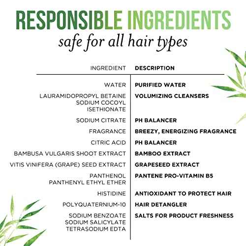 Pantene Sulfate Free Shampoo, Volumizing shampoo for fine or flat hair with Bamboo, Color Safe, 9.6 oz