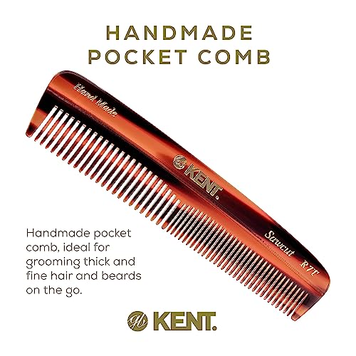 Kent R7T Fine and Wide Tooth Hair Comb, Pocket Comb for Men, Best Beard and Mustache Comb for Everyday Grooming and Styling, Handmade Sawcut and Polished, Made in England