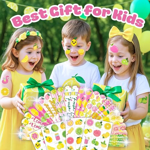 72 Piece Lemonade Party Favors Set - Tattoos & Slap Bracelets
