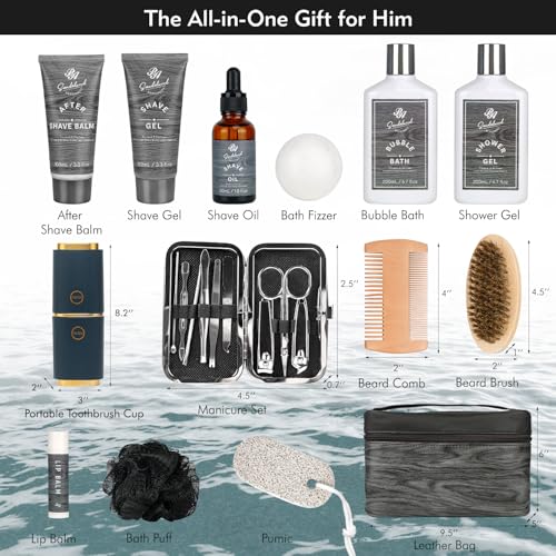 Valentines Day Gifts for Men, 14 Pieces Grooming Set, Hydrating Skin Care Set, Beard Kit Spa Set, Bath & Body Care Kit, Boyfriend, Dad, Anniversary Gifts, Birthday, Christmas, Father's Day