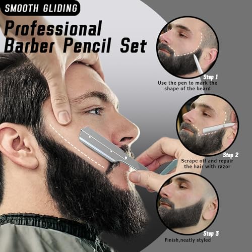 Noerrors 12Pcs White Barber Pencil Set for Lineup Magic Hairline Pencils Beard Guide Pen Barber Chalk for Beard Hair Design Rotatable Retractable Edge Hair Trace Shaping Makeup Tool for Men