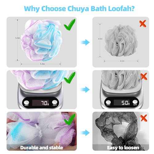 Chuya Bath Sponges Loofahs 70 Grams Large Size,4 Pack Shower Sponge Exfoliating Cleaning Bath Loofa Body Scrubber Balls for Women Men Children Washing