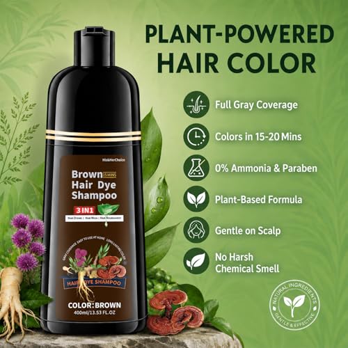 Brown Hair Dye Shampoo 3-in-1 Hair Color for Gray Coverage - HIS&HERCHOICE