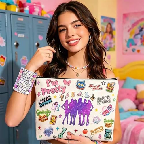 Cats Eye Makeup Bag Set with Bracelets and Keychain for Women & Girls
