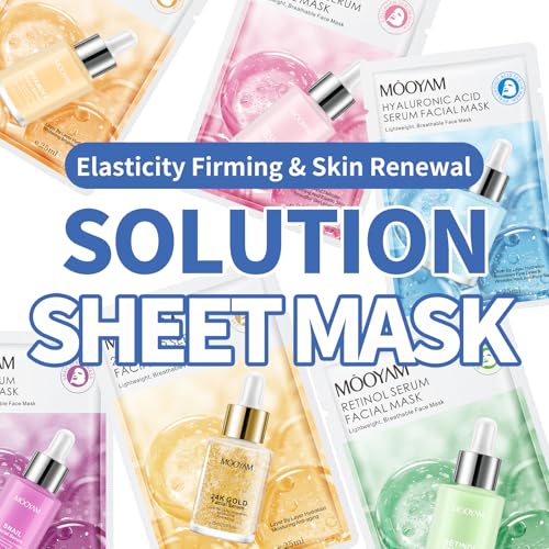 12 Pack Serum Sheet Masks,Facial Masks Skincare for Women,Hydrating & Moisturizing Face Masks for All Skin Types,Smooth,Nourishing,Lightweight