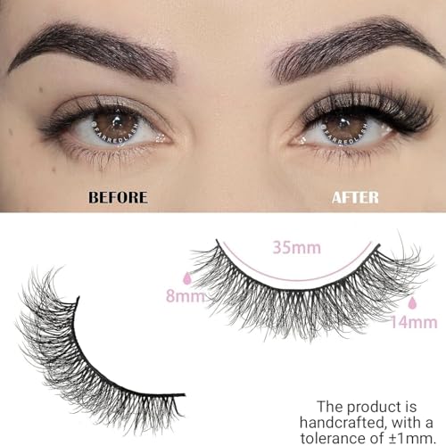 FARRED Natural Lashes Short Eyelashes Wispy False Mink Lash Pack 14 Pair Natural Look Fluffy Cat Eye Strip Eyelash Small Fake Lashes Full Pesta?as Sets for MUA and Beginners Daily Makeup (F1 | 8-14mm)