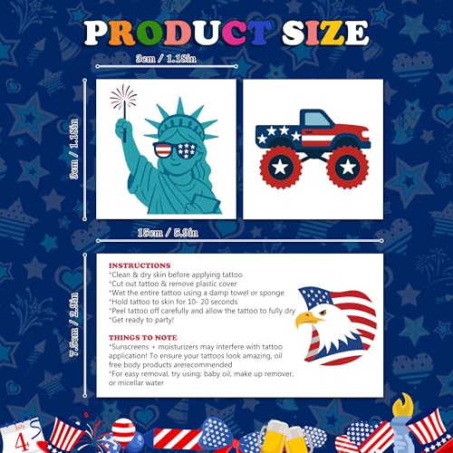 USA Patriotic Temporary Tattoos - 150 PCS 4th of July Stickers