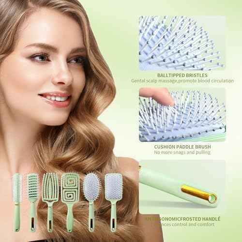 11PCS Hair Brush Set, Round Brush and Paddle Hair Brush Great on Wet Long Thick Hair, Detangling Brush and Spray Bottle for Wavy Curly Hair Green