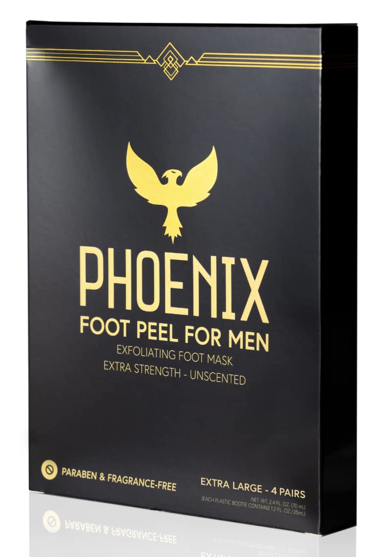 (Pack of 4) Phoenix Foot Peel for Men - Extra Large - Extra Strength - Exfoliating Dry Feet Treatment - Callus Remover - Unscented - Paraben and Fragrance Free