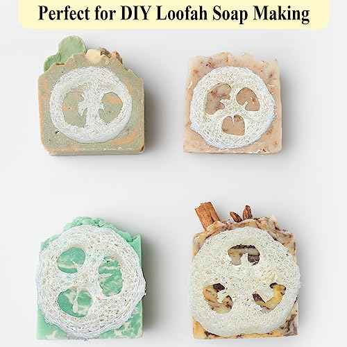 Bokon 120 Pcs Natural Loofah Slices for Soap Making Bulk Reusable Natural Loofah Sponge Organic Exfoliating Bath Shower Luffa Small Scrubber, Bright White